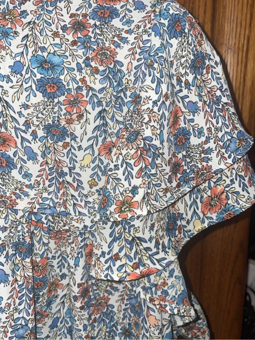 Rose & Olive Blue and Coral Floral Tiered Short Sleeve Tunic - Picture 2 of 5